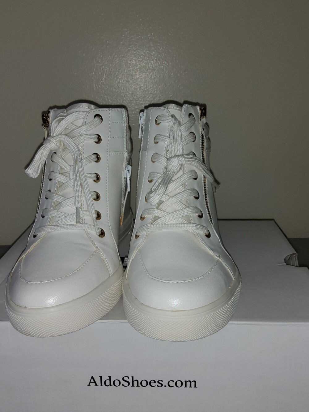 * Aldo Women's Kaia Hidden Wedge Zipper Fashion Sneakers White Size 11 - Picture 5 of 12